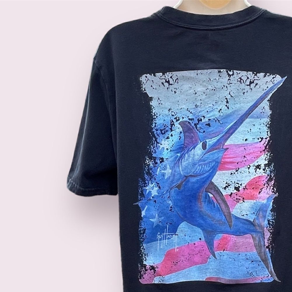 Guy Harvey Swords and Stars Short Sleeve Black T-Shirt Size Small